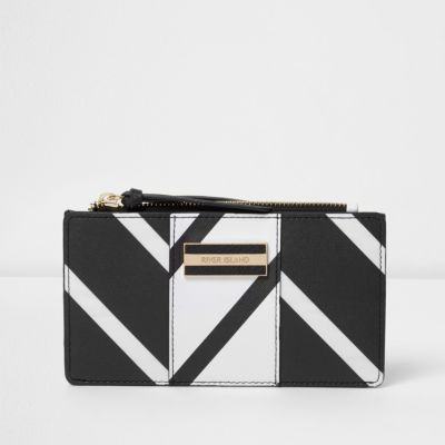Black and white stripe slim fold out purse